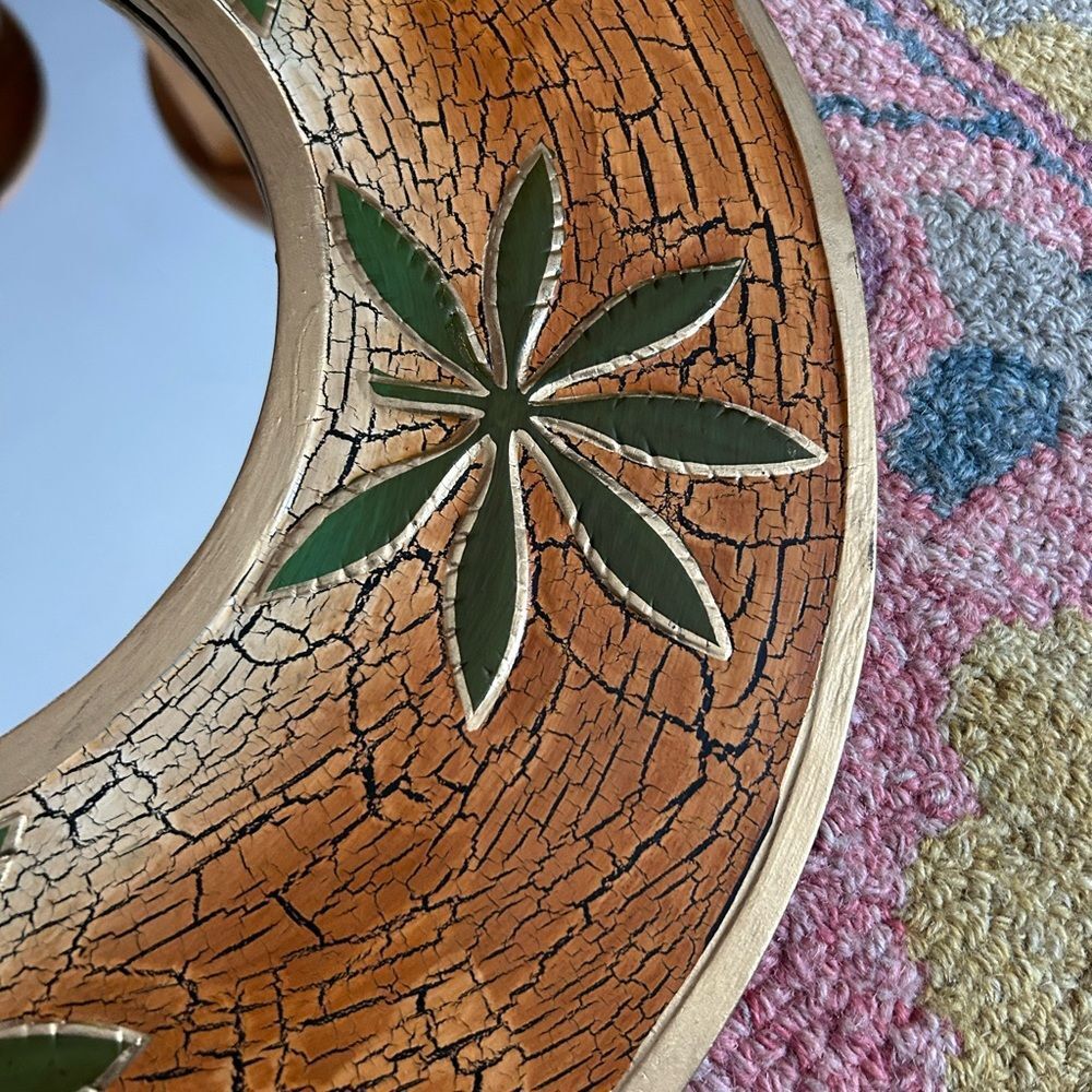 Vintage 15.75" Orange and Green Crackled Wood Decorative Mirror - Picture 11 of 14